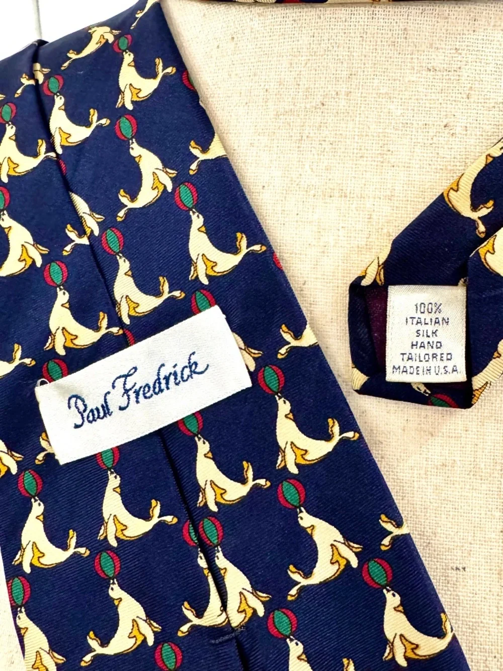 Vintage Men's Silk Tie by Paul Frederick Life is a Circus Seals Balancing a Ball